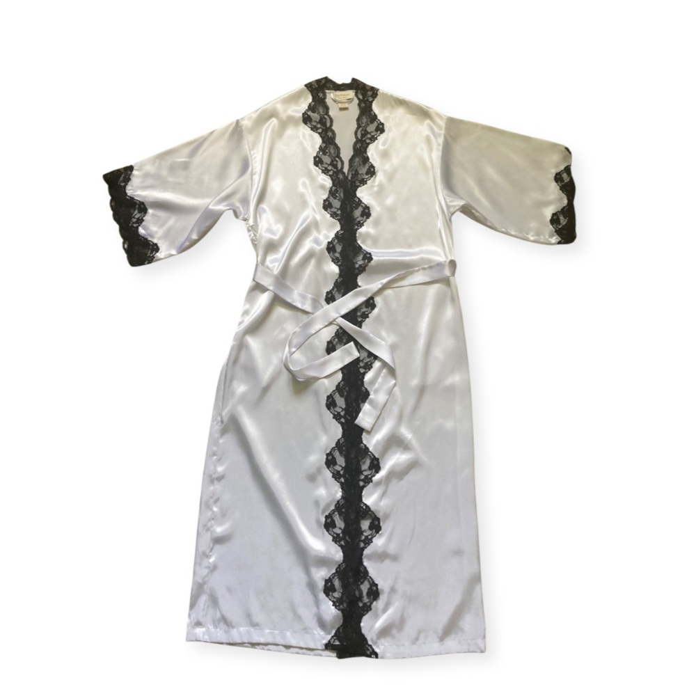 Vtg Victoria’s Secret Gold Label White Black Sz S Duster Robe Festival Y2K Boho